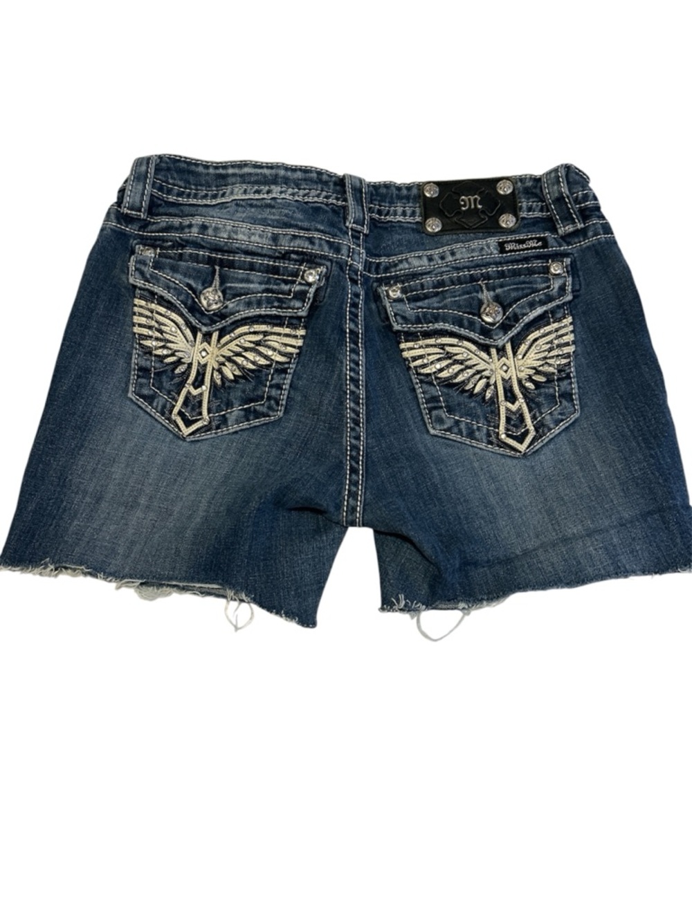 Miss Me Indigo Wing Embroidered Denim Shorts